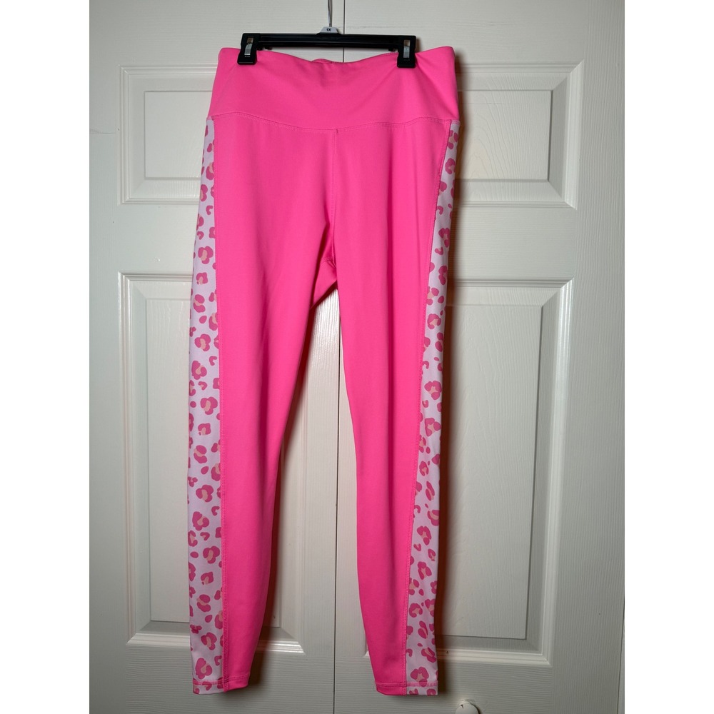 Crown & Ivy Cabana Pink Leopard Print Athletic Leggings Preppy Bright Fun